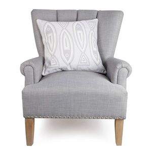 Neutral Fish Printed Pillow With Grey Piping